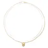 Collar de doble anillo con forma de corazón de alta gama, moderno y único para mujer, cadena para la clavícula de acero de titanio color dorado, joyería que no se decolora
