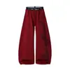 Pantalones de chándal vintage color vino tinto con estampado de grafiti estilo americano, pierna curva, unisex, corte holgado, pierna ancha, fluidos, adecuados para bailar y uso casual, modernos