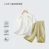 Conjunto Esportivo Infantil de Manga Curta, Camiseta de Manga Curta para Meninos e Meninas, Calça 7/8, Segunda Pele, Crianças Tamanho Médio e Grande, Fino, Solto, Casual, Roupa de Fora