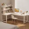 Escritorio de computadora en esquina con forma de L para uso doméstico, integrado con estantería de esquina, banco de trabajo multifuncional para dormitorio, estudio y oficina