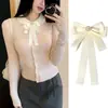 Pajarita para Mujer Lazo Grande Beige Perla Mate Estilo Pequeño Fragante Pin de Cinta Accesorios Estilo Preppy para Mujer Broche Romántico