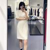 Nanyou Ropa de Mujer TH Nuevo Ácido Triacético Adelgazante Cuello Redondo Manga Corta Vestido Mujer