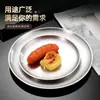 Placa Redonda Dorada Gruesa Estilo Coreano de Acero Inoxidable para Barbacoa Plato Plano Poco Profundo para Comer Filete Estilo Occidental Plato Redondo Plano para Frutas con Espetón para Huesos