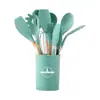 800g Utensílios de Cozinha de Silicone Conjunto de 12 Peças Espátula de Cozinha Antiaderente Espátula para Fritar Cabo de Madeira Conjunto de Ferramentas de Cozinha