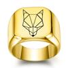 Anillo de Acero de Titanio con Cabeza de Lobo Abstracta Creativa Europea y Americana Punk Retro Cuadrado 14mm Estudiante Moderno Masculino Venta al por Mayor Logo Láser