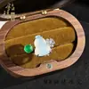 Anel de Estilo Novo em Forma de Cabaça com Calcedônia Verde Natural Incrustada de Alta Qualidade, Joia de Anel Ajustável para Mulheres em Ágata de Gelo Branca e Jade Estilo Chinês Novo