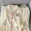 Pijama Rayado de Osito de Algodón Nube Lindo para Primavera y Otoño para Mujer, Casual, Manga Larga, Pantalón Largo, Estudiante, Se Puede Usar Fuera de Casa, Ropa para el Hogar