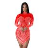 C6371 Moda Europeia e Americana Transfronteiriça Aliexpress Amazon Vestido Curto de Malha Cor Lisa com Strass Manga Longa Feminino
