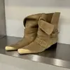 Botines Cuadrados Pequeños de Gamuza de Cuero Genuino, de Dos Usos, Plegables, con Hebilla de Cinturón de Tacón Grueso, Botas Martin Cortas para Mujer, Otoño e Invierno