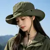 Chapéu de Montanhismo e Pesca de Secagem Rápida para Exterior para Homens e Mulheres, Dobrável, Aba Larga, Proteção Solar, Chapéu de Sol com Corda de Vento