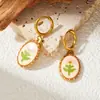 Aretes colgantes florales de estilo pastoral transfronterizos europeos y americanos, estampado ovalado de gota de aceite, joyería vintage, versátiles para otoño e invierno