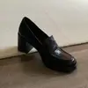 Mocasines Retro Británicos de Tacón Alto para Mujer, Zapatos Pequeños de Cuero Versátiles de Suela Gruesa, Sin Cordones para Ir al Trabajo, Tacón Grueso