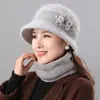 Sombreros para mujeres de mediana edad y ancianas otoño e invierno piel de conejo tejido de ala ancha a prueba de frío sombrero de punto señora mayor abuela más terciopelo cálido lana