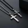 Collar con Colgante de Cruz de Acero Inoxidable Simple y Personalizado con Patrón de Texto Láser Hip-Hop Tendencia Joyería para Hombre