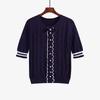 Camiseta Feminina de Cor Contrastante Roupa de Verão 2023 Novo Estilo Fino Estilo Ocidental Suéter Pulôver Feminino Atacado