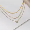 Collar multicapa más vendido en Europa y América, moderno collar de cadena gruesa de hueso de serpiente plano ovalado con circonita, collar de clavícula de 3 capas