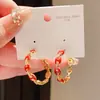 Pendientes Geométricos en Forma de C con Flor de Goteo de Aceite de Circonita, Recubiertos de Oro Real de 18K sobre Aguja de Plata, Pendientes de Lujo Ligero Retro de Nicho de Alta Gama