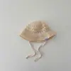 Chapéu de Verão para Crianças Qiunan Novo Moda Elegante com Amarração Vazado Chapéu de Pescador para Meninas Proteção Solar Chapéu Balde para Bebê