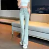 Jeans Micro La de Cintura Alta Infantil 2024 Novo Slim Nove Pontos Pequeno Design Boca de Sino Estilo Outono