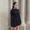 Estilo europeu e americano transfronteiriço feminino outono e inverno novo moda simples cor sólida alça nas costas cintura vestido suéter atacado