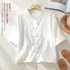 26 Verão Novo Algodão e Linho Roupas Femininas, Cardigan Jaqueta Botão Frontal Ramie Lavado à Areia Costurado à Mão Retro Chinês para Mulheres