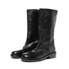 Botas Lavables de Piel de Caballo hasta Media Pantorrilla para Mujer, Nuevo Estilo Otoño e Invierno, Piel Genuina por Dentro y por Fuera, Punta Redonda, Tacón Medio Grueso, Slip-On, Botas de Media Pantorrilla para Mujer