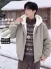 Chaqueta de Montaña con Capucha Estilo Retro Americano de Explorador, Terciopelo, Águila Americana, Ropa de Algodón con Terciopelo Plus, Top de Invierno para Pareja, Chaqueta de Piel Sintética para Hombre