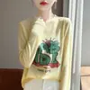 Estampado de carta transfronteriza, nuevo top de manga larga para mujer Otoño e Invierno 2025, camiseta básica de punto versátil