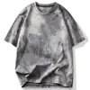 Tendencia de Verano para Hombres Estilo Hong Kong Tie-Dye Talla Grande Camiseta para Hombre Retro Moderna Elegante Holgada Efecto Adelgazante Camiseta de Manga Corta para Hombre