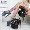 Europeu e Americano novo padrão de python preto sexy 8 polegadas modelo passarela sapatos populares pole dance sandálias de salto alto para mulheres
