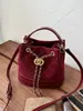 Comercio Exterior Transfronterizo Retro Cuero Genuino Color Mate Bloques de Color Otoño e Invierno Sensación de Alta Gama Bolso Cubo con Cadena Bolso Cruzado de Moda para Mujer con Cierre de Cordón