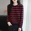 Suéter de Punto de Algodón Puro con Cuello Redondo de Manga Larga para Mujer, Diseño de Bloques de Color y Rayas, Pulóver Nuevo Otoño/Invierno 2026