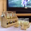 Estuche Creativo para Almacenamiento de Vino Cesta Portátil Soporte para Vasos de Bambú y Madera Soporte de Exhibición de Bebidas con Abrebotellas Caja de Madera Maciza para Cerveza para Exteriores