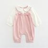 Macacão para Recém-Nascido com Design Falso de Duas Peças, Roupa para Engatinhar 9053, Macacão Bordado para Bebê Estilo Coreano, Macacão Respirável