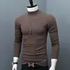 Ventas Directas de Fábrica Camiseta Base de Cuello Medio Alto Manga Larga Top para Hombre Otoño Invierno Estilo Coreano Ajustado Tendencia Ropa Interior Terciopelo Alemán Doble Cara
