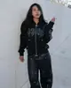 Nueva sudadera con capucha y cremallera estilo punk callejero retro americano con pedrería estampada, adecuada tanto para hombres como para mujeres, moderna y casual