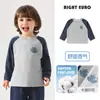 Camiseta de Manga Longa de Algodão Puro Estilo Europeu para Meninos Roupas Infantis Novo Conjunto de Outono 2026 para Crianças e Bebês Camiseta Básica de Primavera e Outono