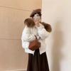 Chaqueta de Invierno Acolchada de Algodón para Mujer Corta Fuera de Temporada Coreana Holgada Cuello de Piel de Mapache Imitación Corta Engrosada 2024 Nueva
