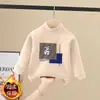 Camiseta de Manga Longa em Fleece Alemão para Meninos Outono/Inverno 2026 para Crianças Médias e Maiores, Camada Interna Gola Meia-Alta Roupa Base, Top Quente para Bebê