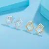 Brincos Quadrados Geométricos Encaixados com Diamantes Cintilantes, Design Minimalista, Estilo Cool de Nicho, Novo Modelo 2024, Versátil para Mulheres