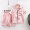 Conjunto de Pijama Infantil de Seda Gelada de Manga Curta para Meninos e Meninas, Desenho Animado, Novo para Primavera e Verão, Leve