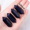Cristal natural azul areia ouro pedra dupla pontiaguda coluna decoração original pedra polida hexagonal coluna de cristal energia coluna de pedra acessórios pendentes