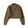 Cárdigan de cremallera de visón sintético suave y glutinoso estilo otoño e invierno 2023 para mujer, atmósfera de alta calidad, corte slim, cuello alto, suéter corto
