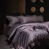 Juego de cuatro piezas de algodón de fibra larga de alta densidad con jacquard de estilo vintage de lujo ligero para bodas, con funda de edredón con cordón, para ropa de cama de boda