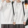 Moletom masculino, novo estilo outono e inverno, gola redonda, corte solto, forrado com fleece, sem capuz, blusa de puxar, jaqueta masculina de manga comprida, versátil