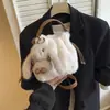Bolso Cubo de Peluche Nuevo Rosa y Blanco 2026 para Mujer, Estilo Coreano, Lindo y Adorable con Colgante de Orejas de Conejo, Bolso Cruzado