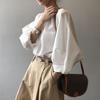 Camisa Blanca de Cuello Redondo para Mujer Otoño Nuevo Estilo Coreano Simple Diseño Suelto Sentido Manga Linterna Blusa 80226