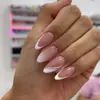Uñas Portátiles Estilo Francés Línea Degradada Blanca Manicura Larga Forma Almendra Uñas Postizas con Purpurina Sencillas Gama Alta Venta al por Mayor
