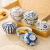 Cuenco de Cerámica Estilo Japonés para Postre con Color Bajo Esmalte, Estilo Vintage, con Tapa, Cuenco para Sopa, Huevo al Vapor, Hongo Blanco, Olla para Estofado de Nido de Pájaro