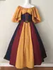 Vestido de Performance em Estilo Retrô Medieval Europeu e Americano com Cores Contrastantes, Saia Ampla Evasê, Design de Um Ombro, Design de Cintura Marcada com Patchwork e Decote Quadrado Estilo Corte